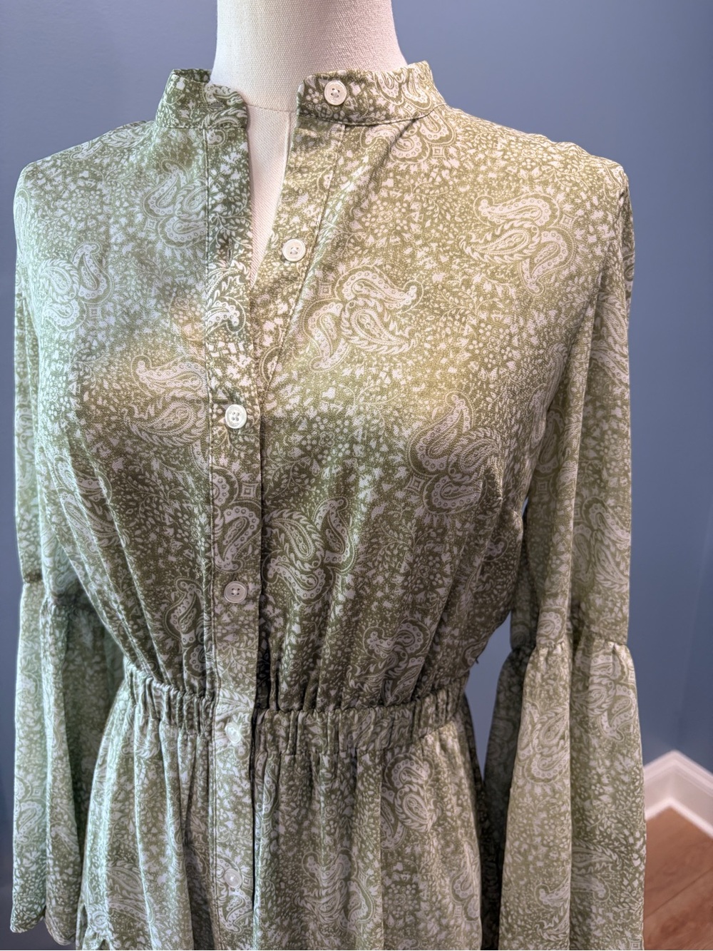 Michael Michael Kors Olive Green Paisley Midi Dress Small Boho - Picture 2 of 9
